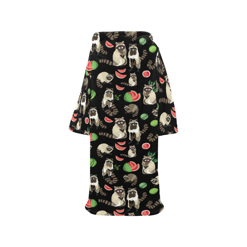 Raccoon watermelon pattern Blanket Robe with Sleeves