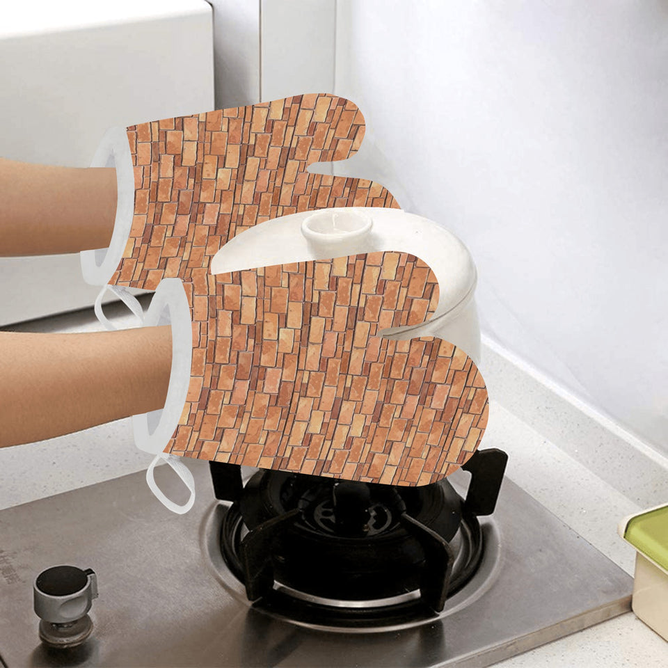 Brick Printed Pattern Print Design 04 Heat Resistant Oven Mitts