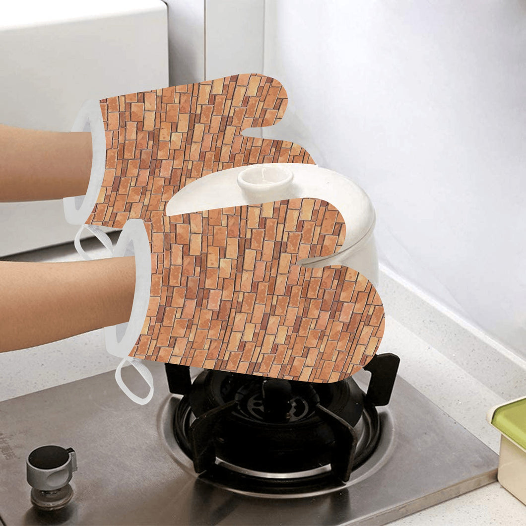 Brick Printed Pattern Print Design 04 Heat Resistant Oven Mitts