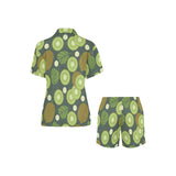 Whole sliced kiwi leave and flower Women's V-Neck Short Pajama Set