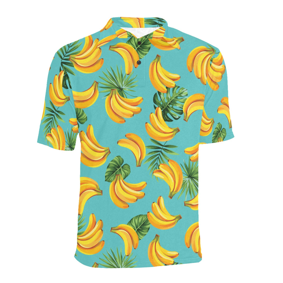 Banana Palm Leaves pattern background Men's All Over Print Polo Shirt
