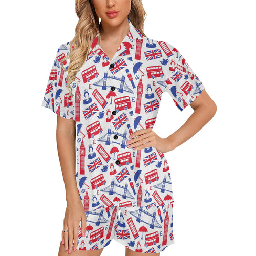 British Pattern Print Design 01 Women's V-Neck Short Pajama Set