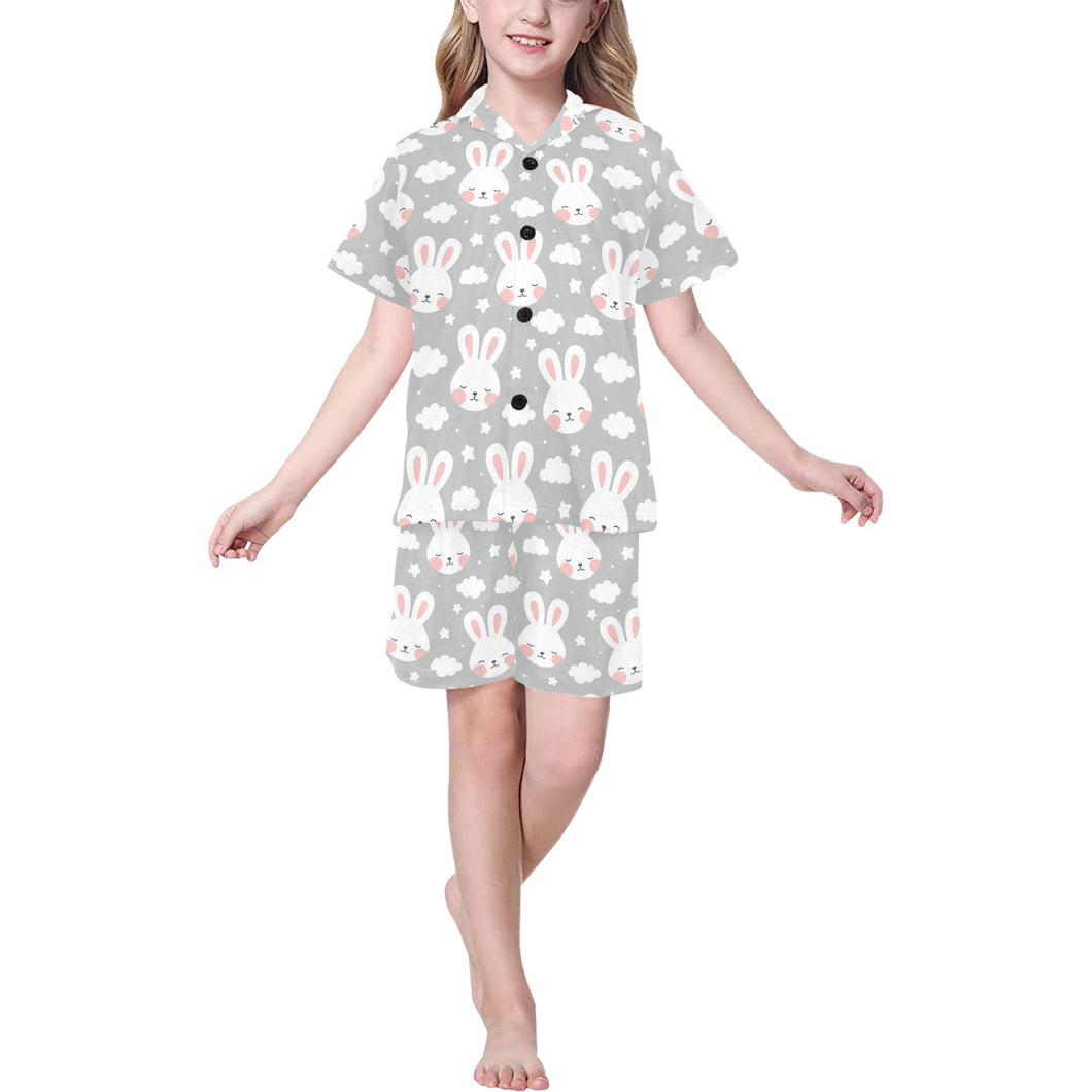 Rabbit cloud Pattern Kids' Boys' Girls' V-Neck Short Pajama Set