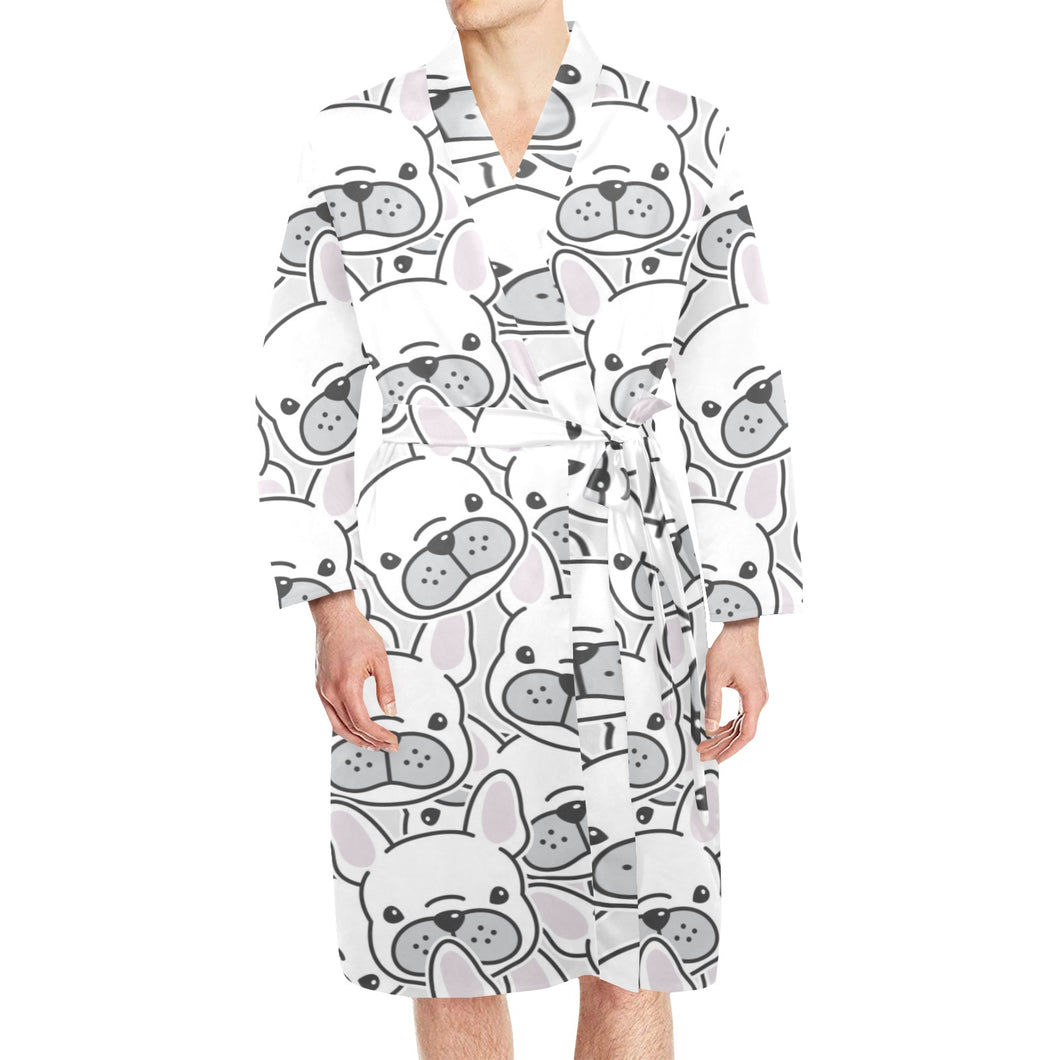 Cute french bulldog head pattern Men's Long Sleeve Belted Night Robe