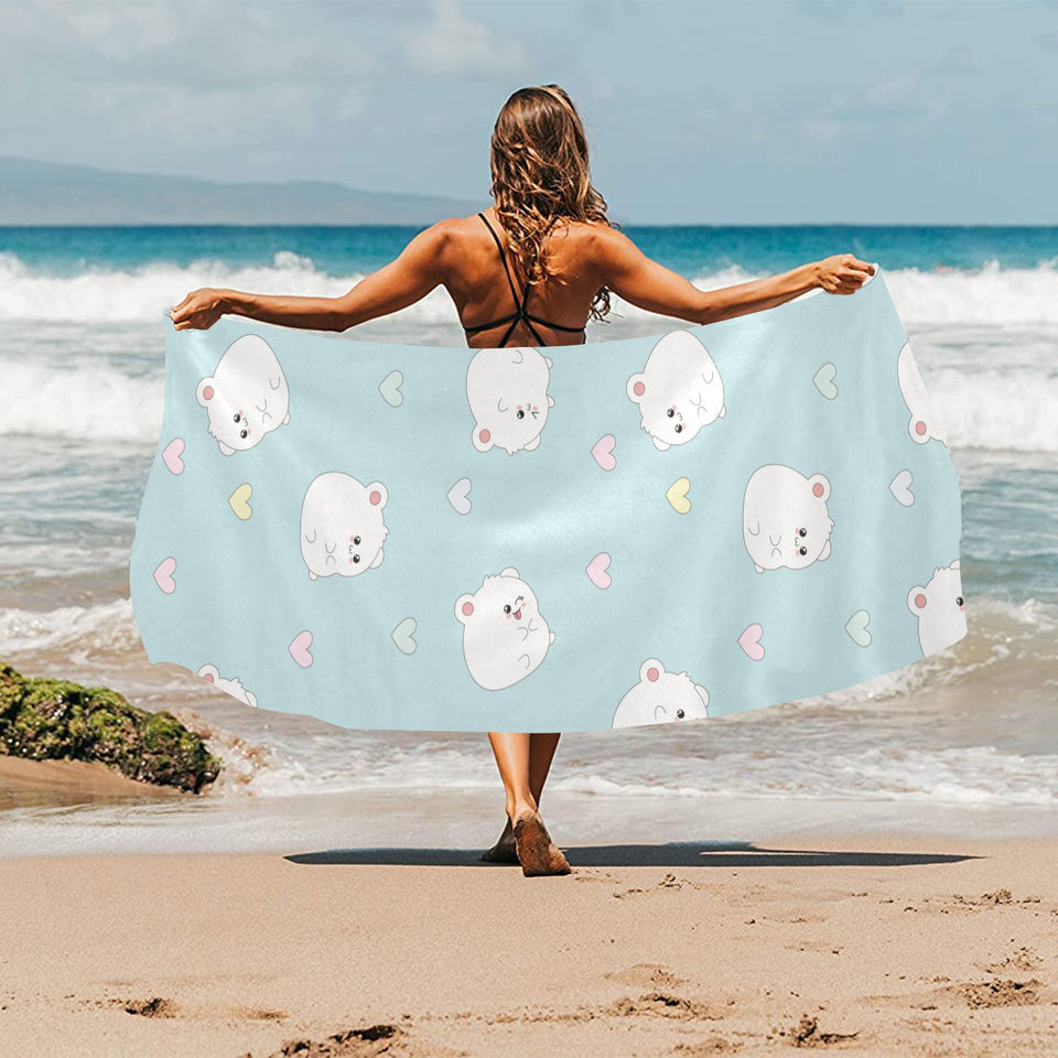 White cute hamsters heart pattern Beach Towel