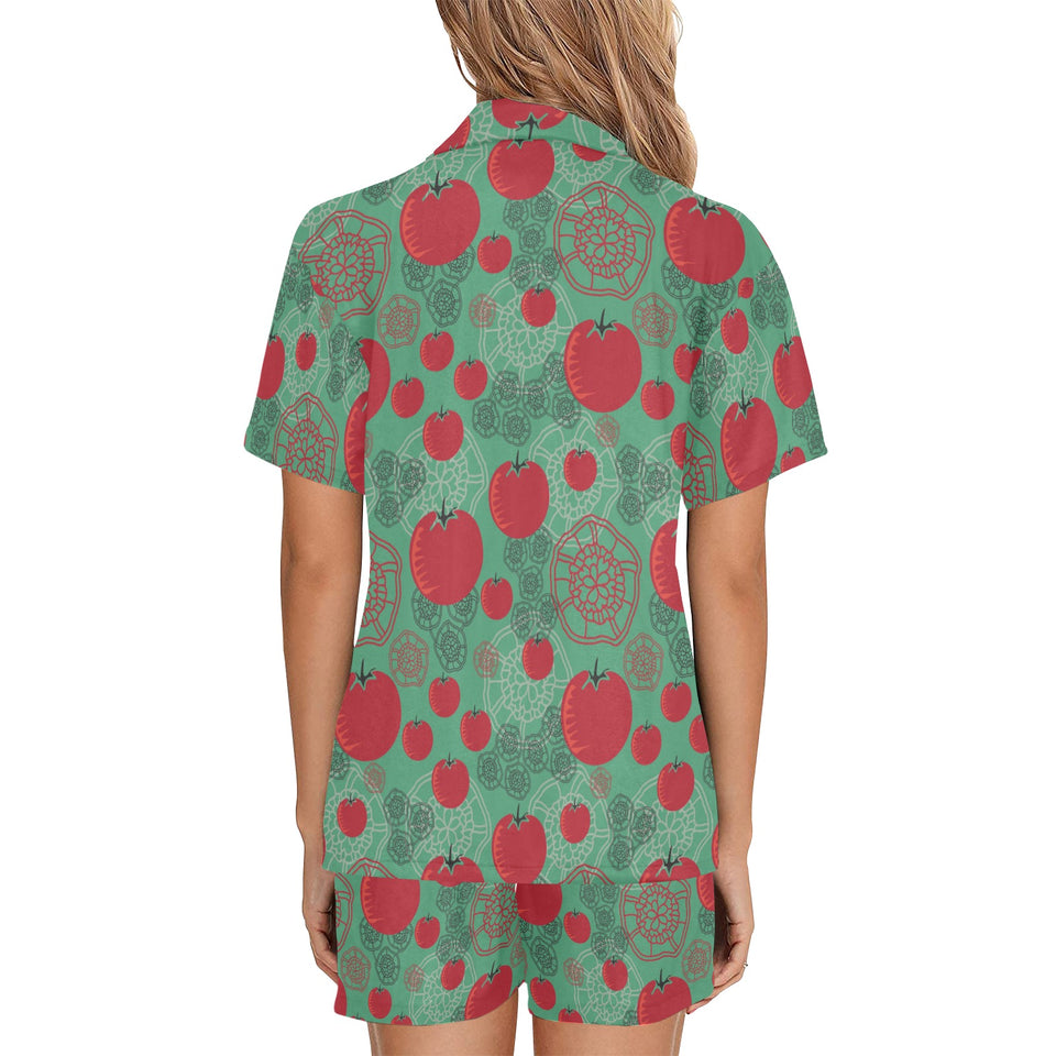 Tomato design pattern Women's V-Neck Short Pajama Set