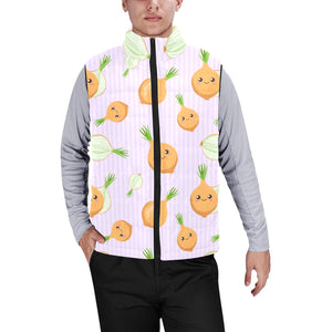 cute onions smiling faces purple background Men's Padded Vest