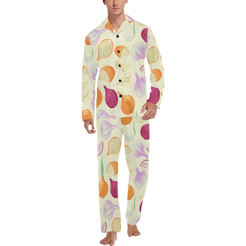Onion garlic white red pattern Men's Long Pajama Set