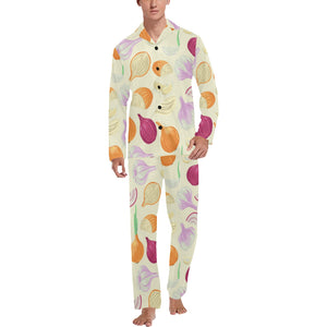 Onion garlic white red pattern Men's Long Pajama Set