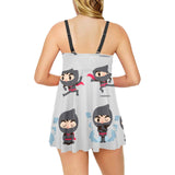 Cute ninja pattern Chest Sexy Pleated Two Piece Swim Dress