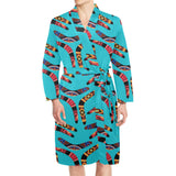 Boomerang Australian aboriginal ornament blue back Men's Long Sleeve Belted Night Robe