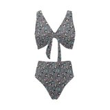 Ostrich Pattern Print Design 01 Chest Bowknot High Waisted Bikini Swimsuit