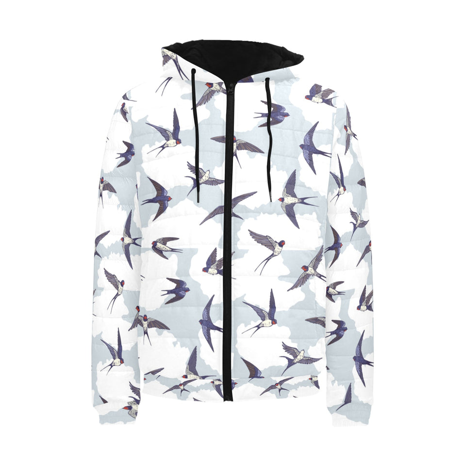 Swallow Pattern Print Design 05 Men's Padded Hooded Jacket
