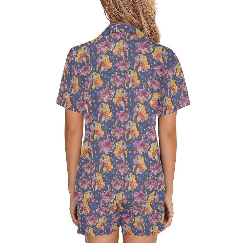 Goldfish Pattern Print Design 05 Women's V-Neck Short Pajama Set
