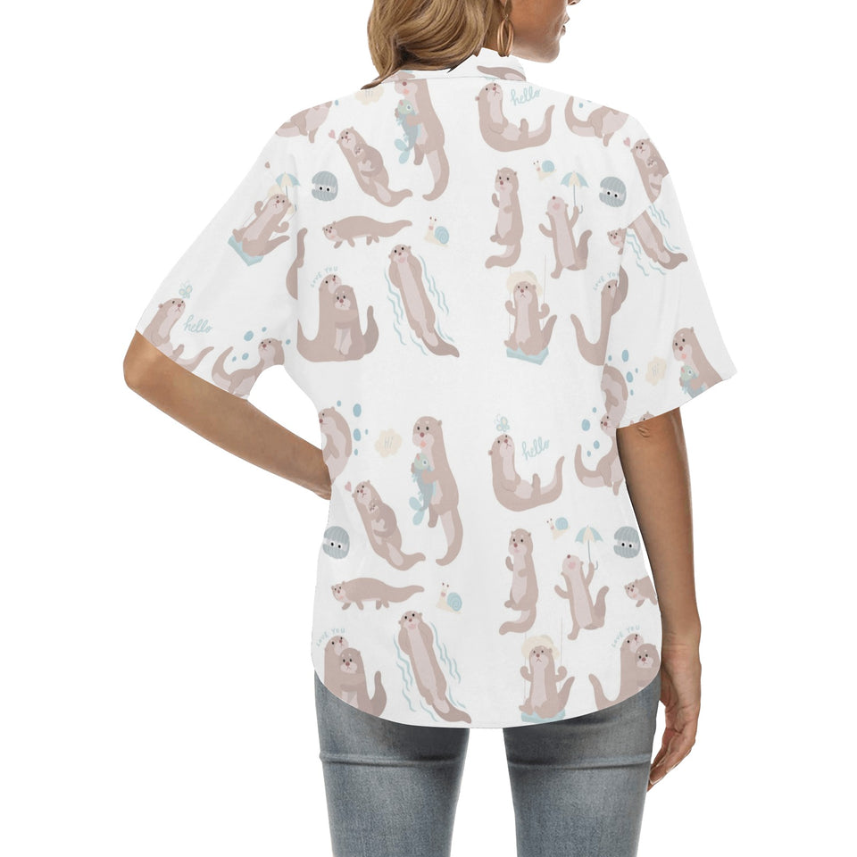 Cute sea otters pattern Women's All Over Print Hawaiian Shirt