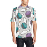 Bowling ball and pin gray background Men's All Over Print Polo Shirt