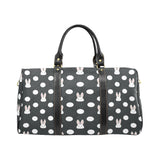 Cute white rabbit polka dots black background Travel Bag