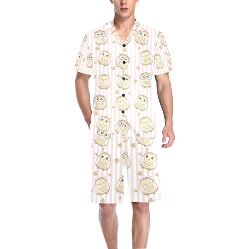 cute owl leaf Men's V-Neck Short Pajama Set