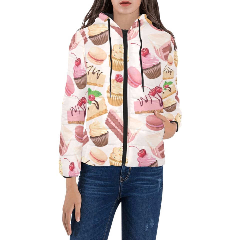 Cake cupcake sweets pattern Women's Padded Hooded Jacket