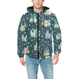 Cactus glass terrarium pattern Men's Padded Hooded Jacket
