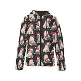 Christmas Pugs Santa_s red cap pattern Women's Padded Hooded Jacket