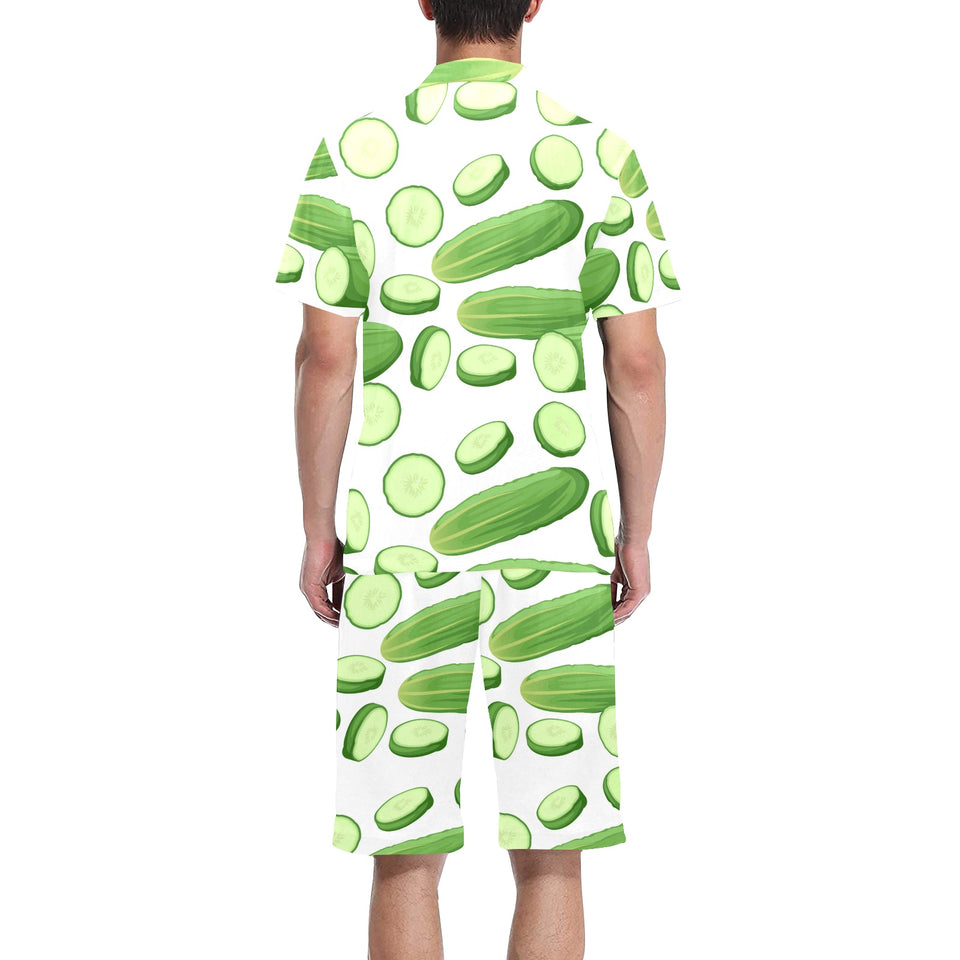 cucumber whole slices pattern Men's V-Neck Short Pajama Set