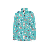 Christmas cute siberian husky puppie pattern Women's Long Sleeve Polo Shirt