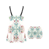 Square floral indian flower pattern Chest Sexy Pleated Two Piece Swim Dress