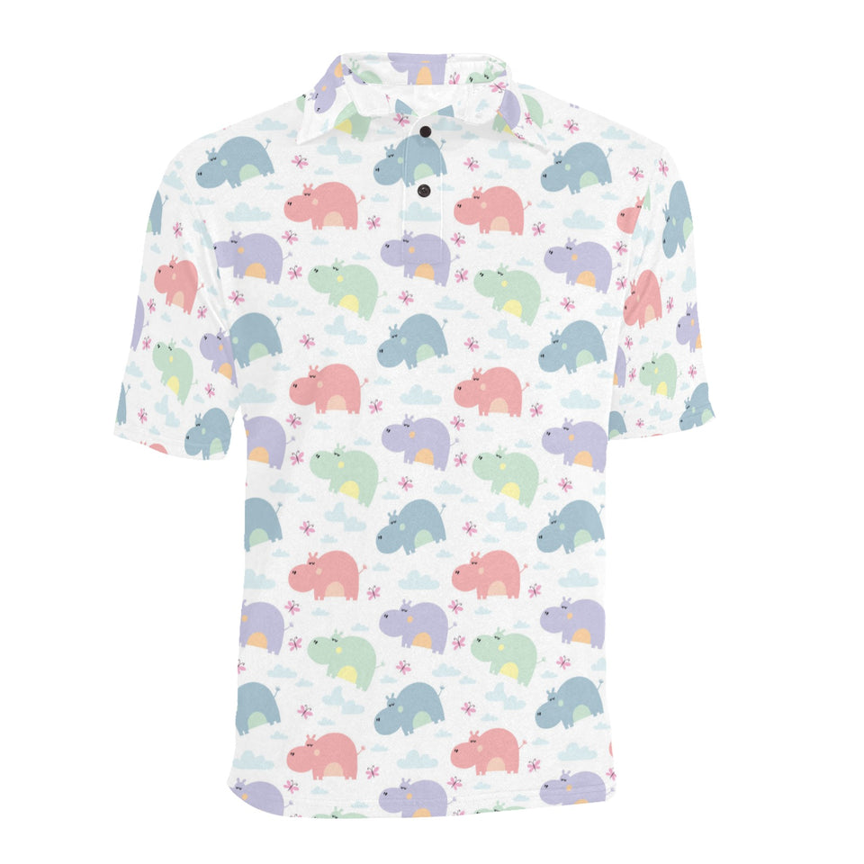 Hippopotamus Pattern Print Design 03 Men's All Over Print Polo Shirt