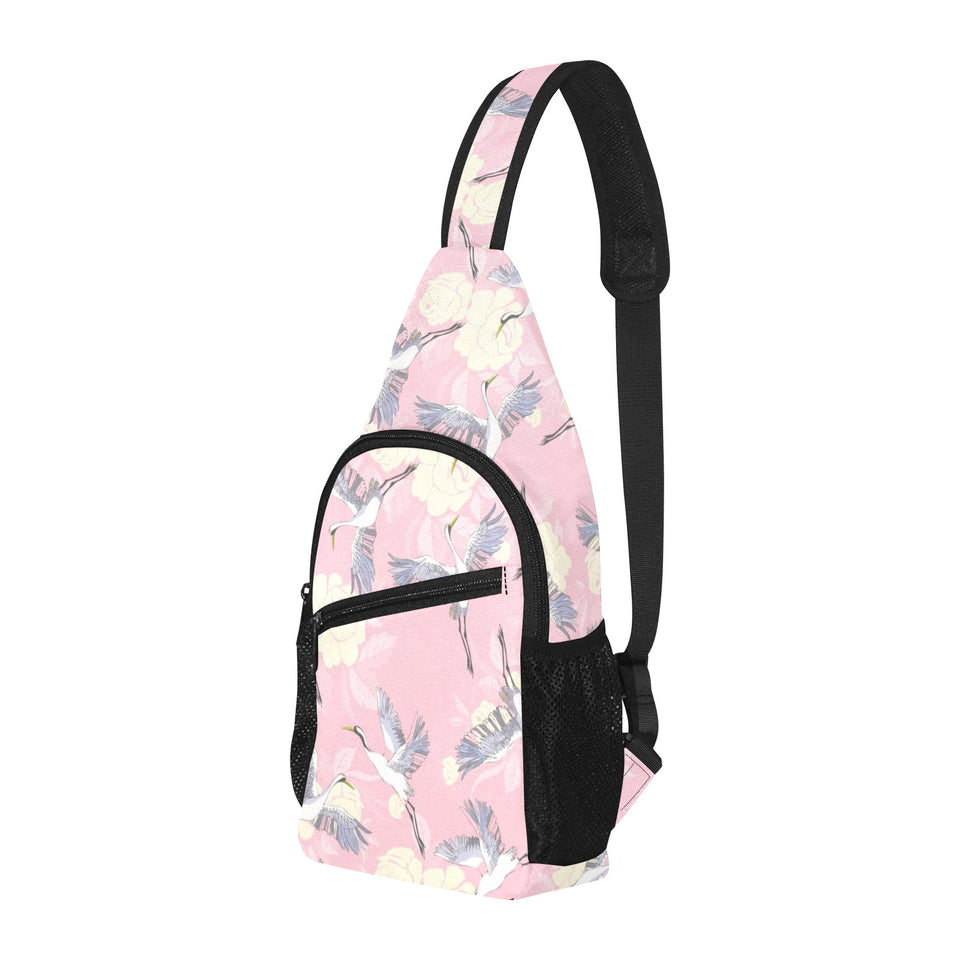 Japanese crane rose pattern All Over Print Chest Bag