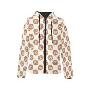 Lion Pattern Print Design 01 Women's Padded Hooded Jacket