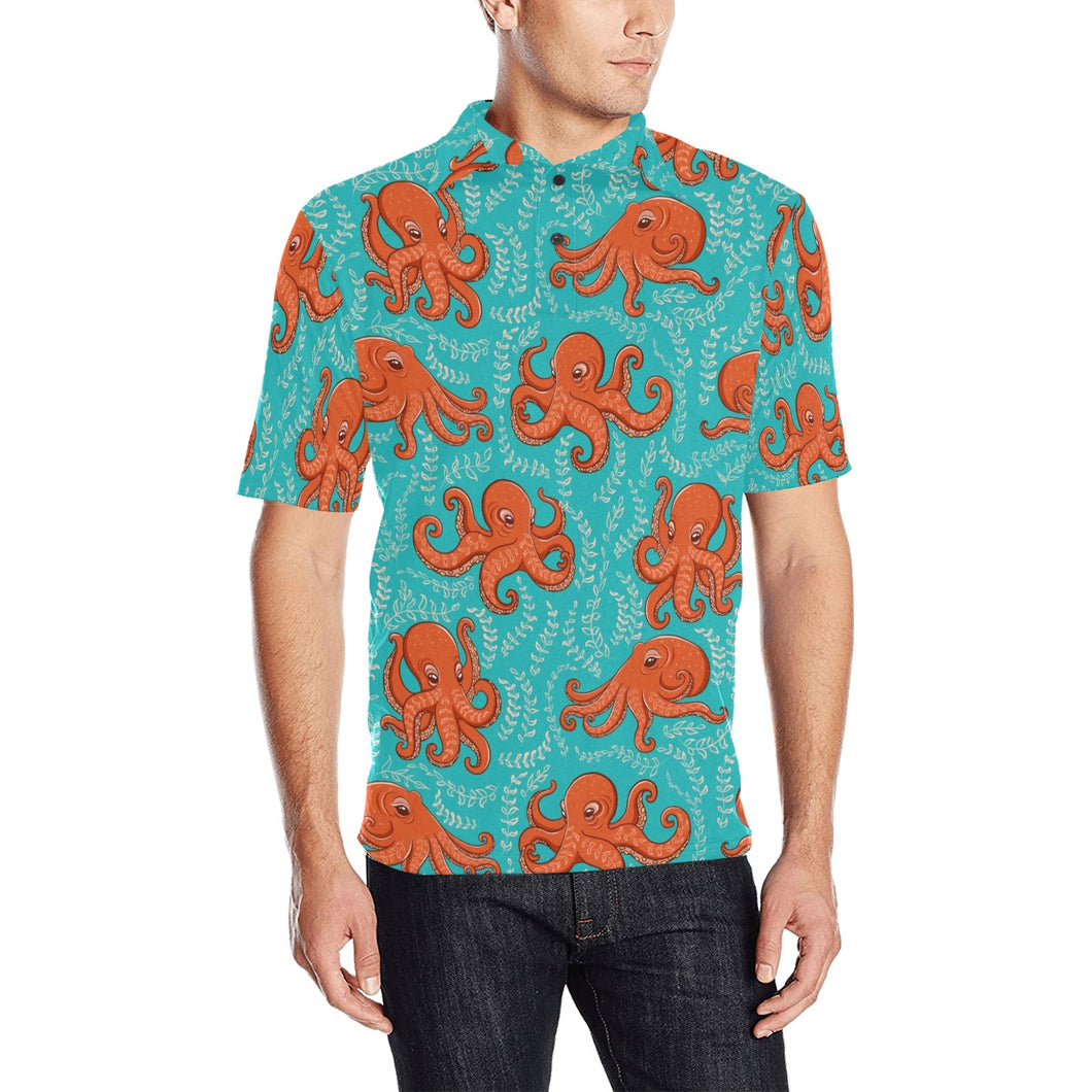 Octopus turquoise background Men's All Over Print Polo Shirt