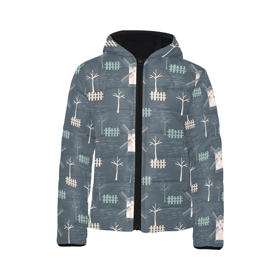 windmill tree pattern Kids' Boys' Girls' Padded Hooded Jacket