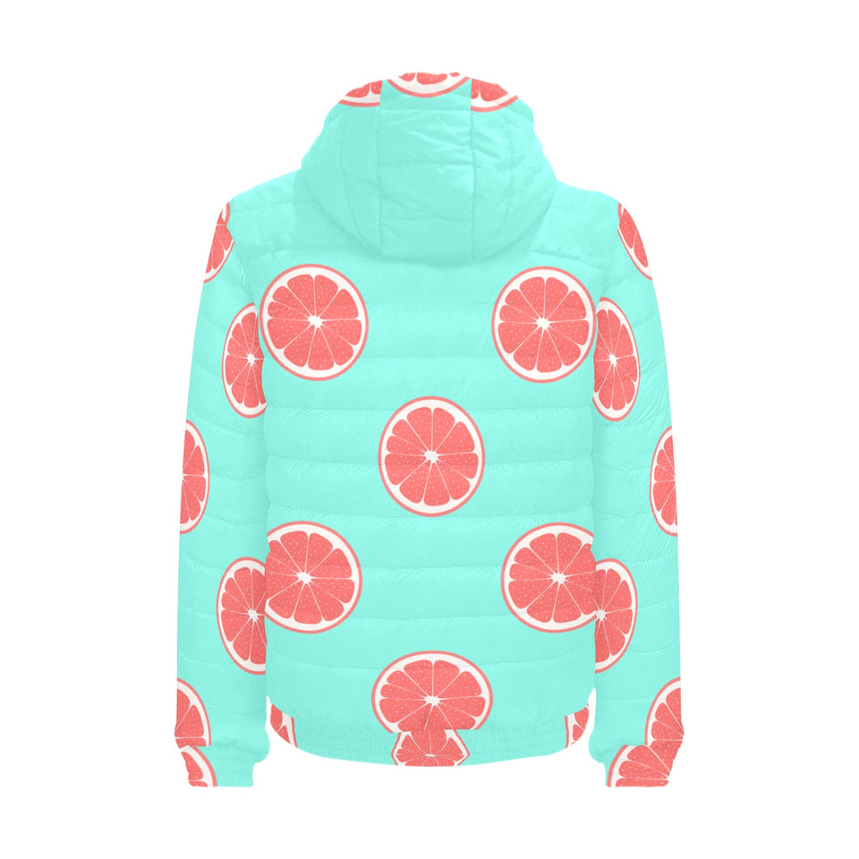 Grapefruit green background Men's Padded Hooded Jacket