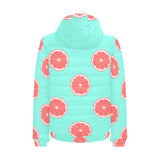 Grapefruit green background Men's Padded Hooded Jacket