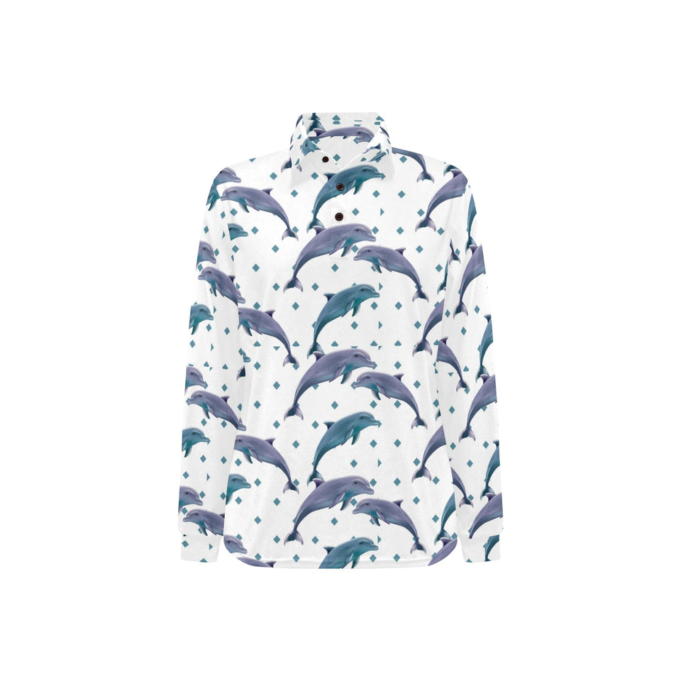 Dolphins pattern dotted background Women's Long Sleeve Polo Shirt