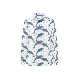 Dolphins pattern dotted background Women's Long Sleeve Polo Shirt