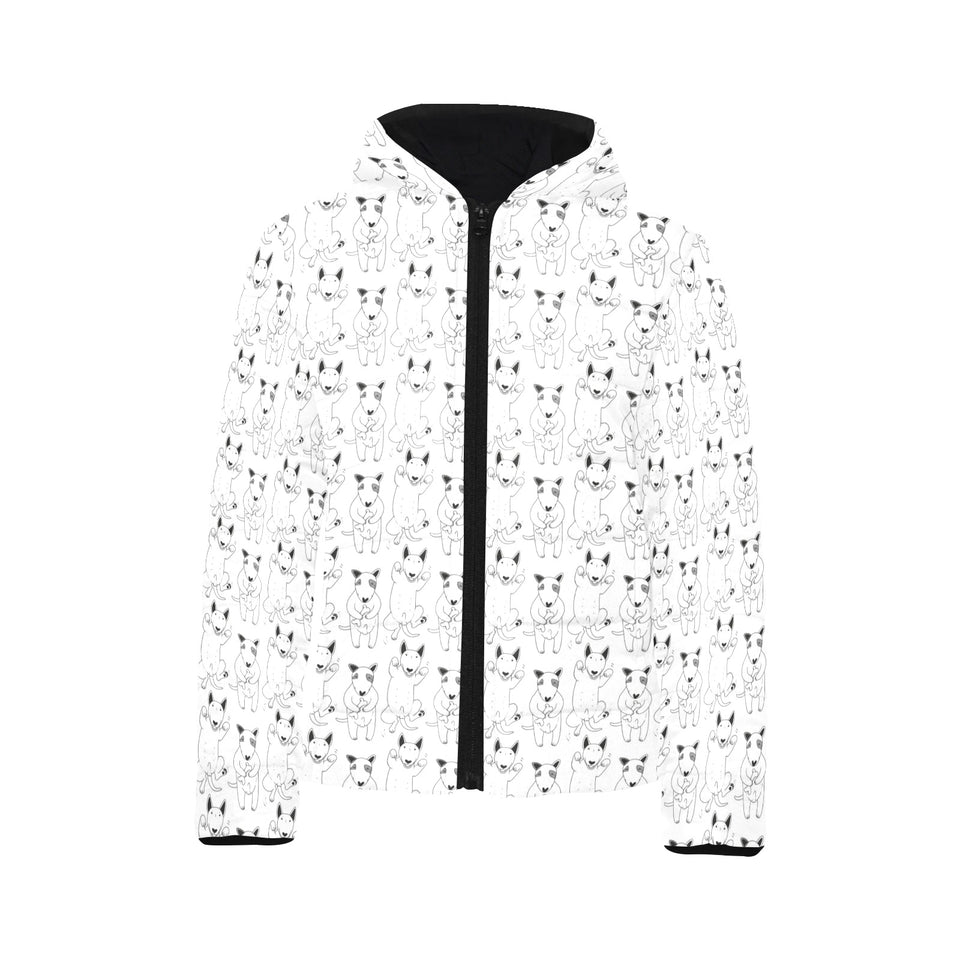 Bull Terrier Pattern Print Design 02 Kids' Boys' Girls' Padded Hooded Jacket