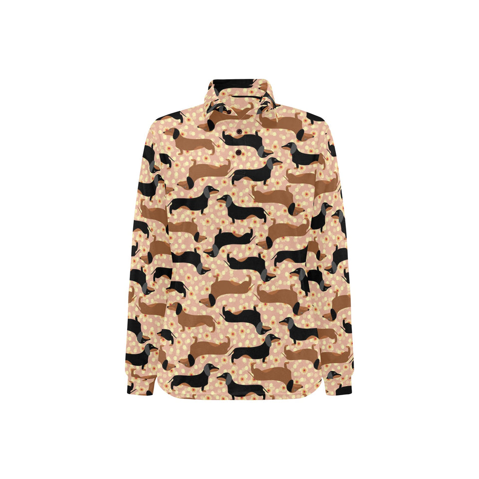 Dachshund floral background Women's Long Sleeve Polo Shirt
