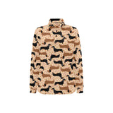Dachshund floral background Women's Long Sleeve Polo Shirt