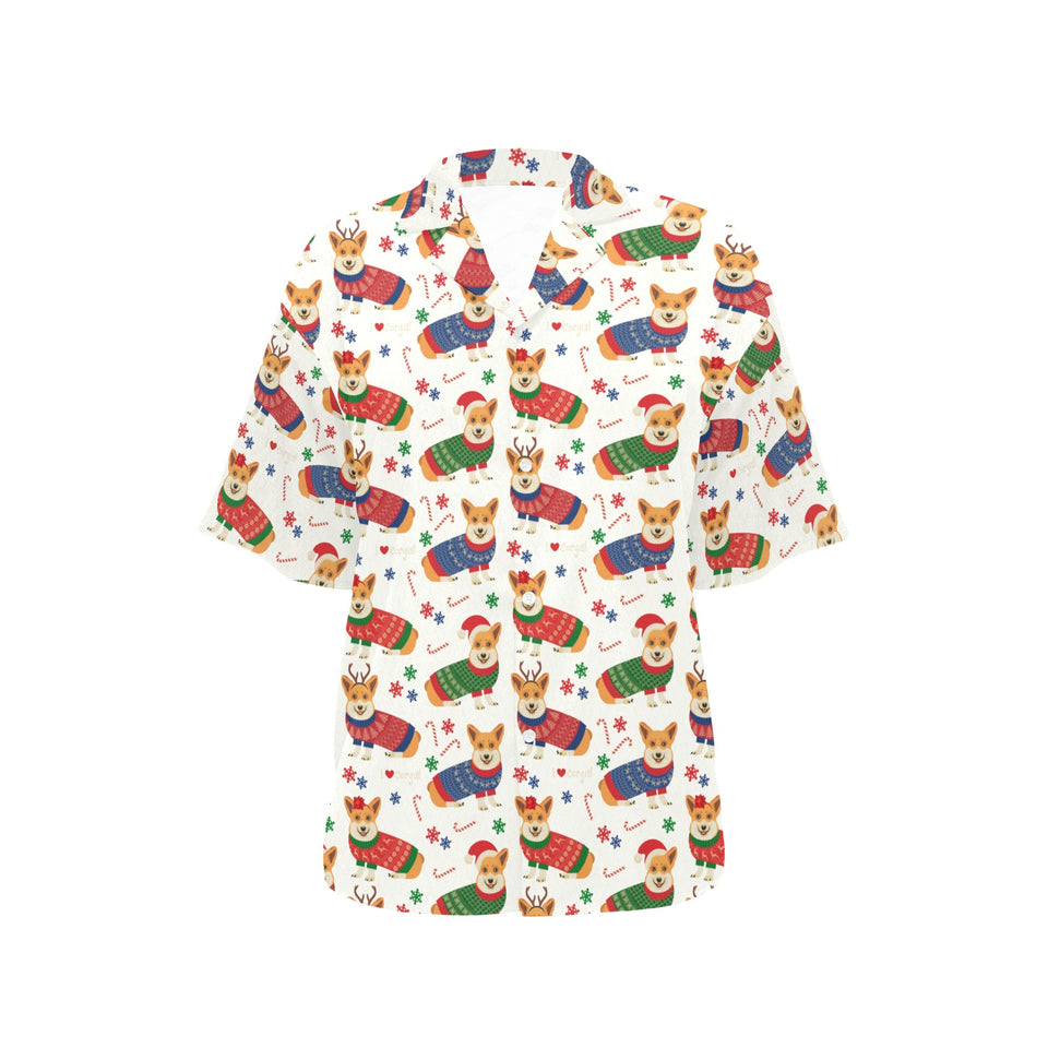 Corgi Christmas Pattern Women's All Over Print Hawaiian Shirt