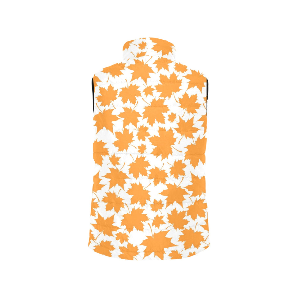 Orange Maple Leaf pattern Women's Padded Vest