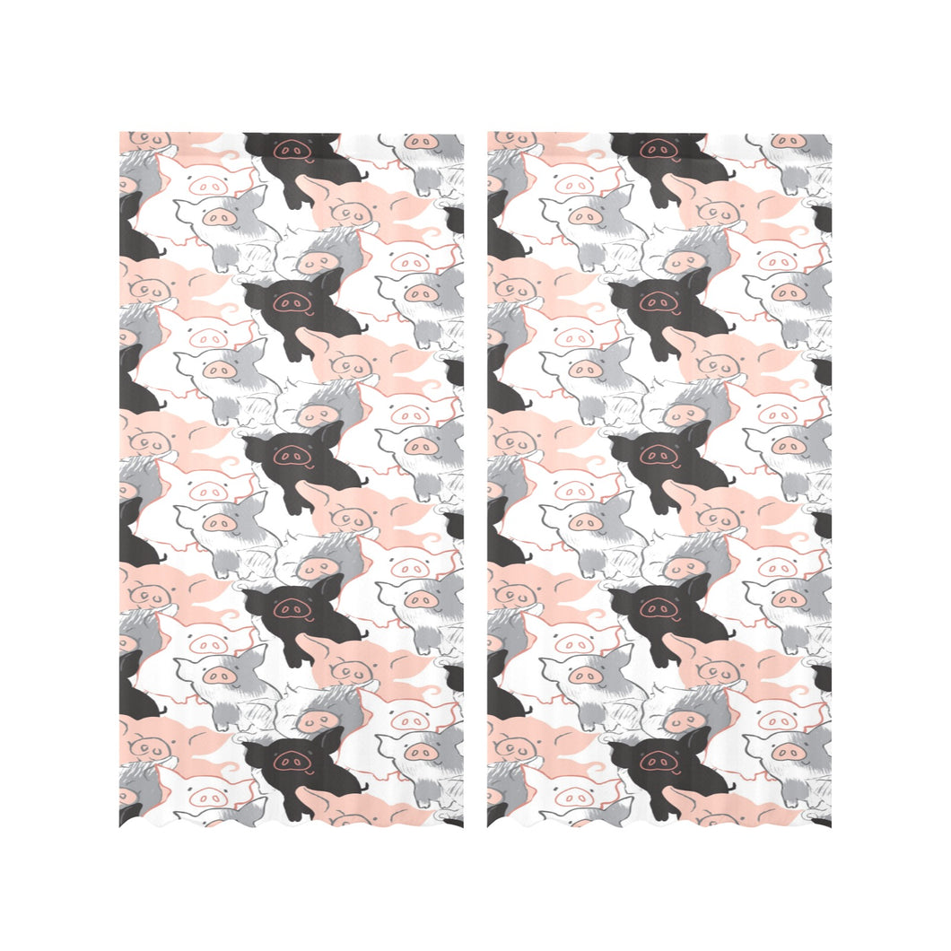 Pig Pattern Print Design 05 Gauze Curtain