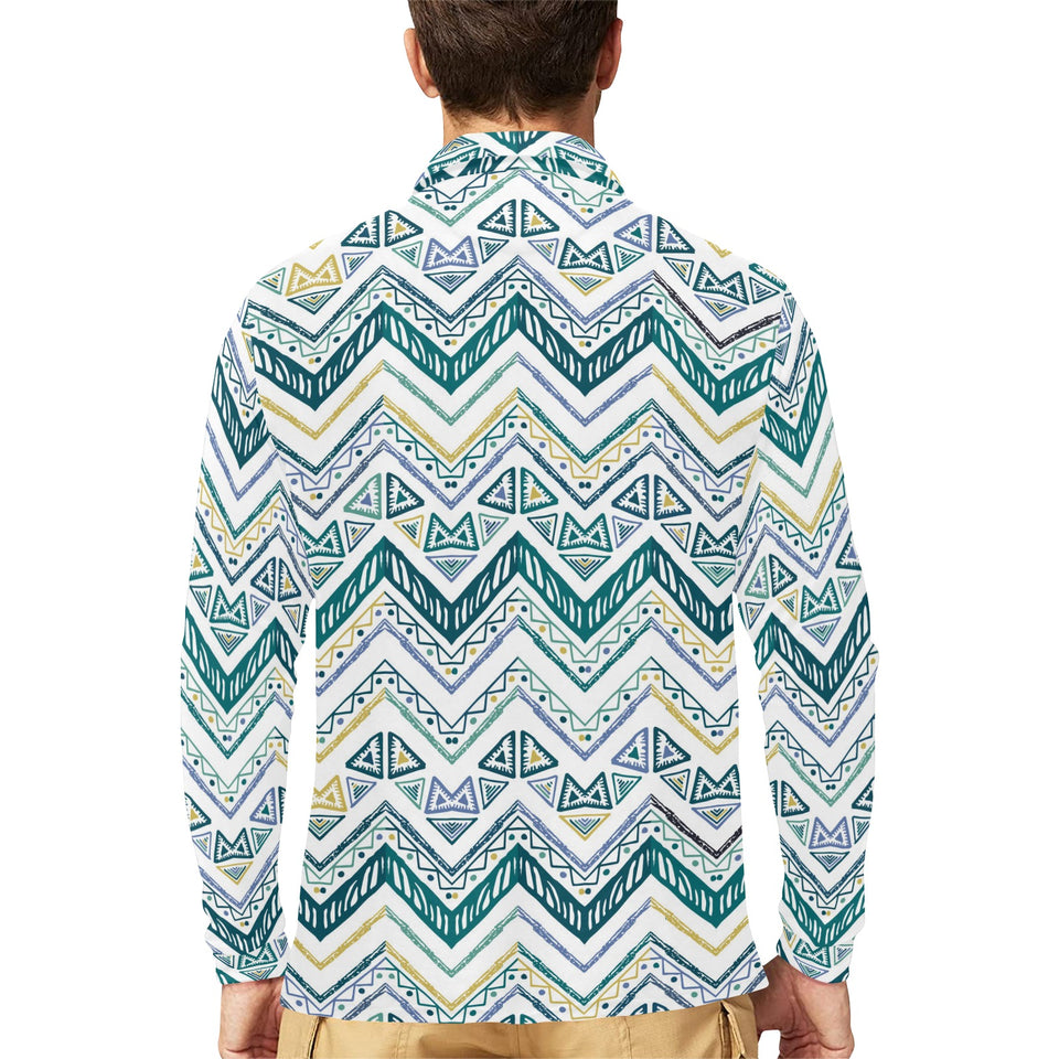 zigzag chevron paint design pattern Men's Long Sleeve Polo Shirt