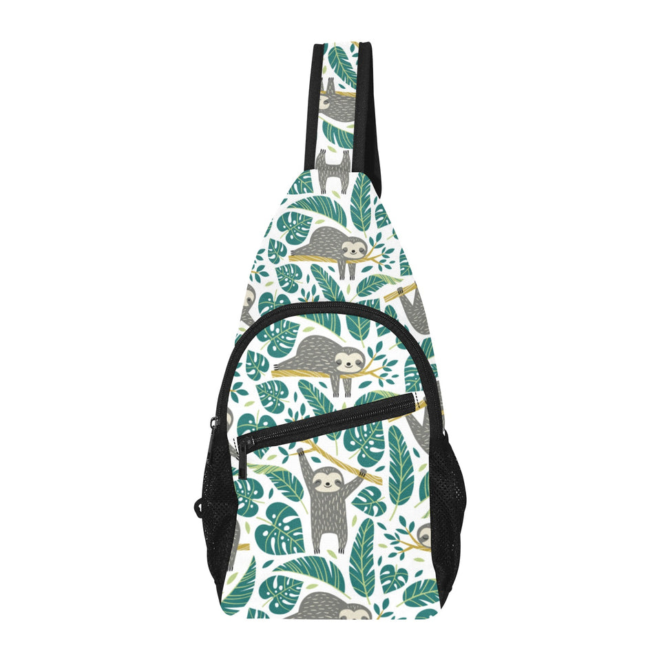 Cute sloths tropical palm leaves white background All Over Print Chest Bag
