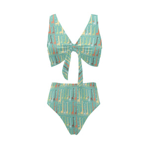 Giraffe Pattern Print Design 01 Chest Bowknot High Waisted Bikini Swimsuit