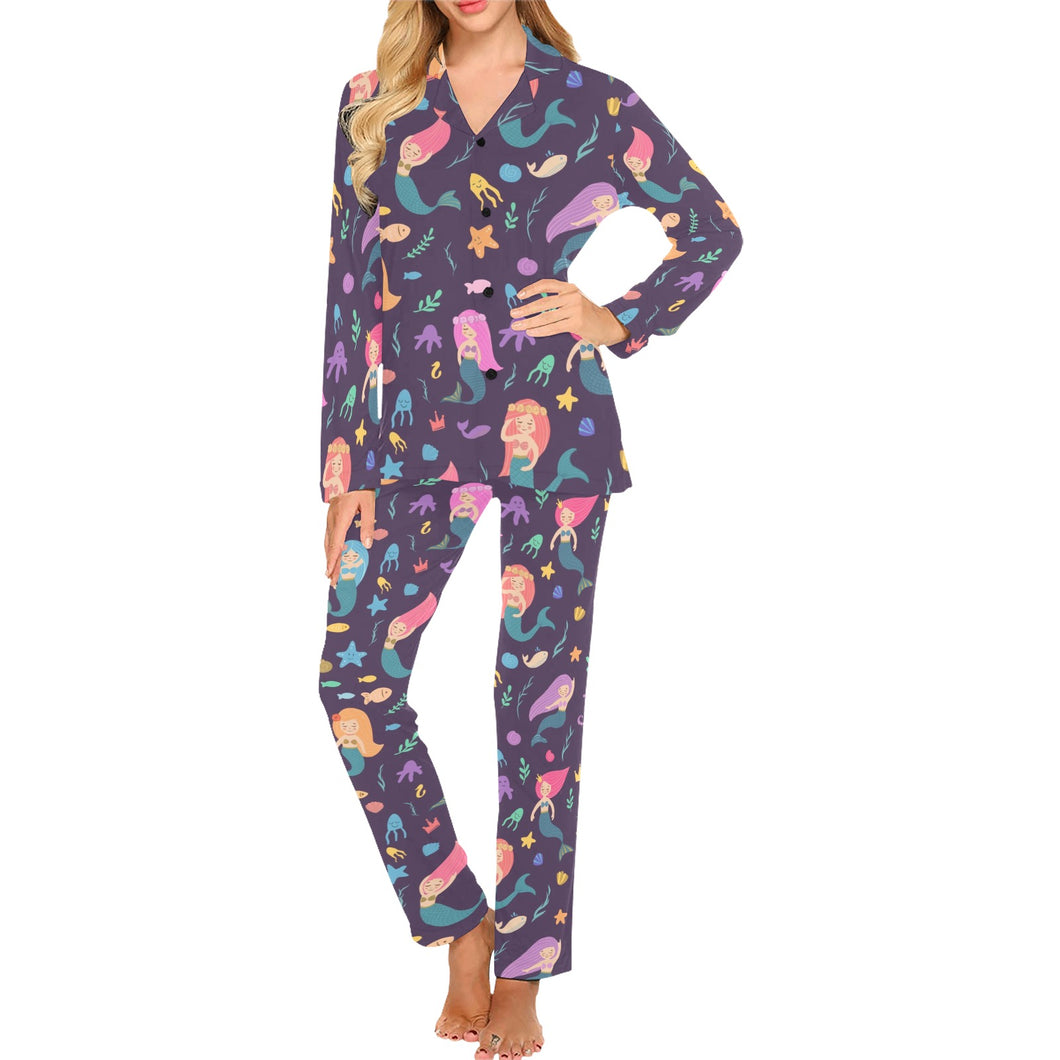 beautiful mermaid Fish jellyfish algae other marin Women's Long Pajama Set