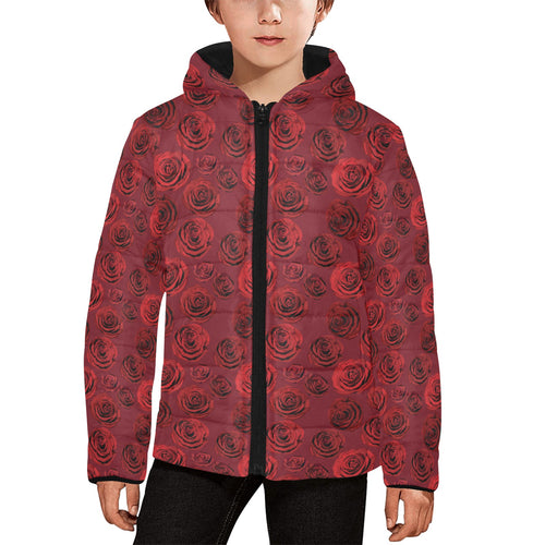 Rose Pattern Print Design 03 Kids' Boys' Girls' Padded Hooded Jacket