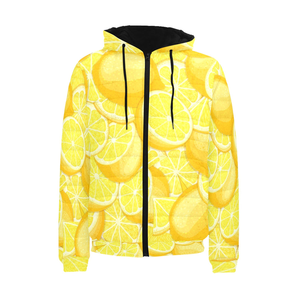 lemon pattern Men's Padded Hooded Jacket