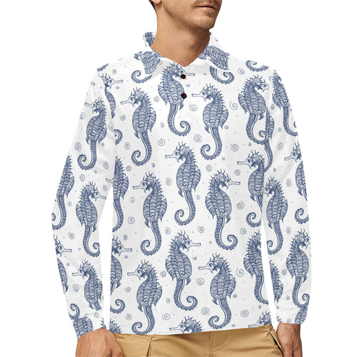 Seahorse pattern background Men's Long Sleeve Polo Shirt